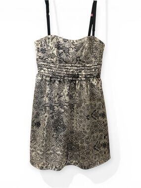 dressbarn Black and White Paisley Strapless Dress